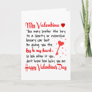 Carte  Clé de mon coeur Cadeau de la Saint Valentin