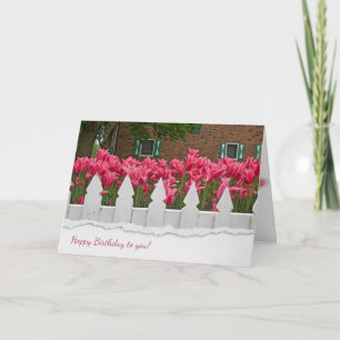 Carte clôture et tulipes pour anniversaire