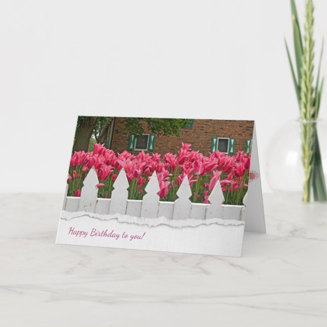 Carte clôture et tulipes pour anniversaire (Devant)