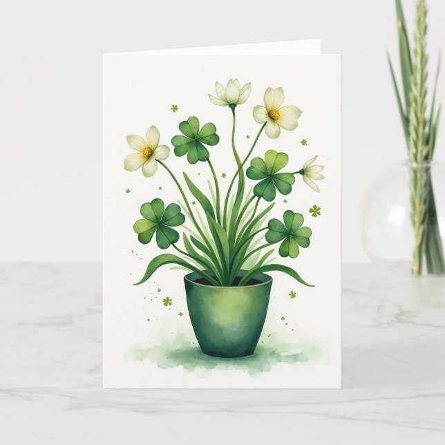 Carte Clover Plant Watercolor Card (Devant)