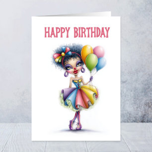 Carte Clown Coloré Tenant des Ballons Anniversaire