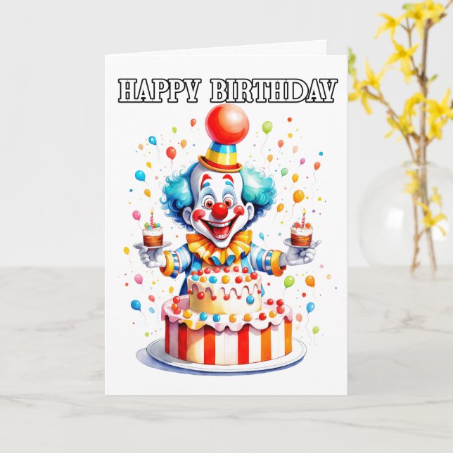 Carte Clown de fête d'anniversaire un peu fou (Fleur jaune)