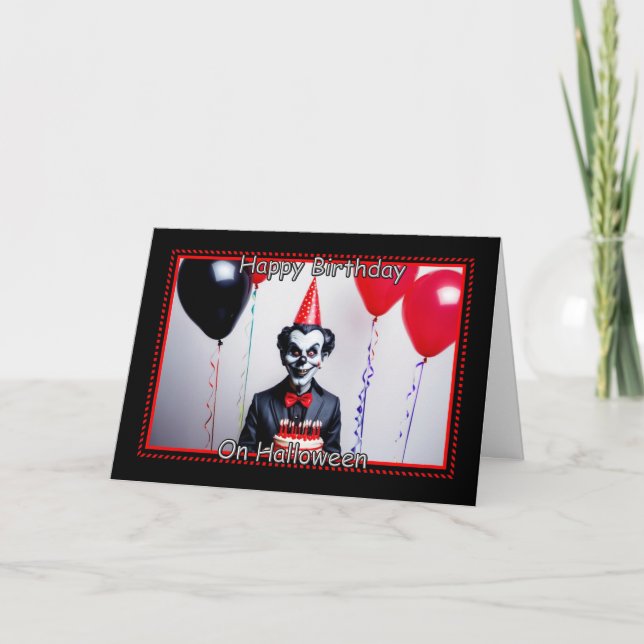Carte Clown déplaisant - Joyeux anniversaire à Halloween (Devant)
