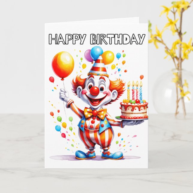 Carte Clown fête d'anniversaire mignon (Fleur jaune)