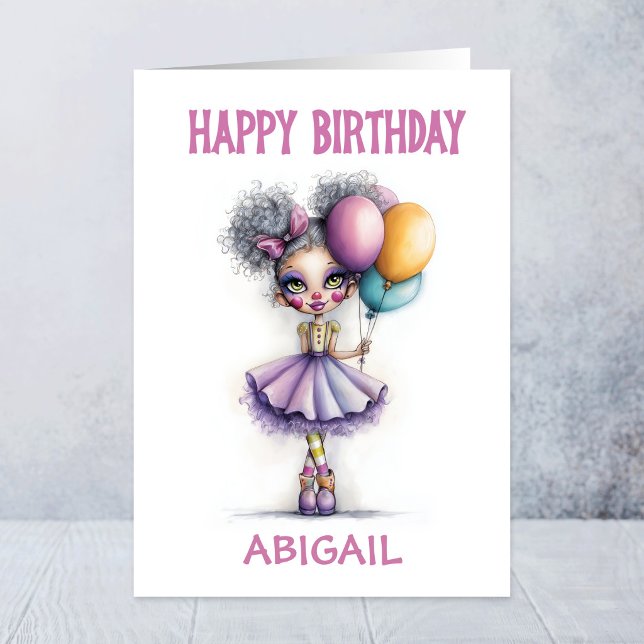 Carte Clown Mignon Avec Ballons Colorés Anniversaire (Créateur téléchargé)