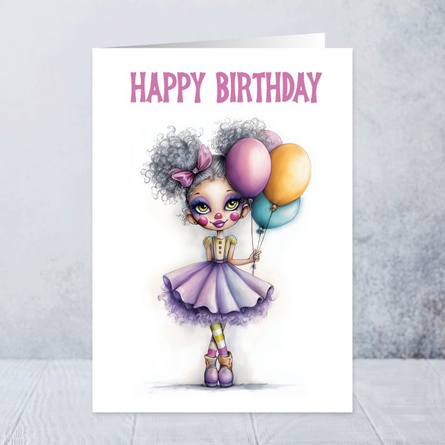 Carte Clown Mignon Avec Ballons Colorés Anniversaire (Créateur téléchargé)