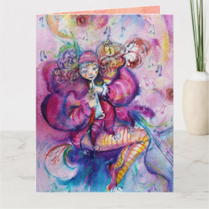 Carte CLOWN MUSICALE AVEC ÉCLAIRAGE ROSE Joyeux annivers