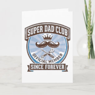 Carte Club Super Papa Emblème Moustache Bleue Vintage