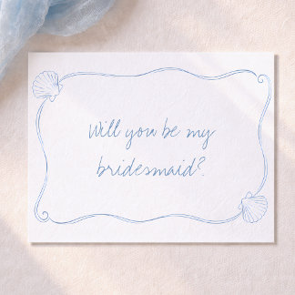 Carte Coastal Blue Seashell Summer Bridesmaid Proposal