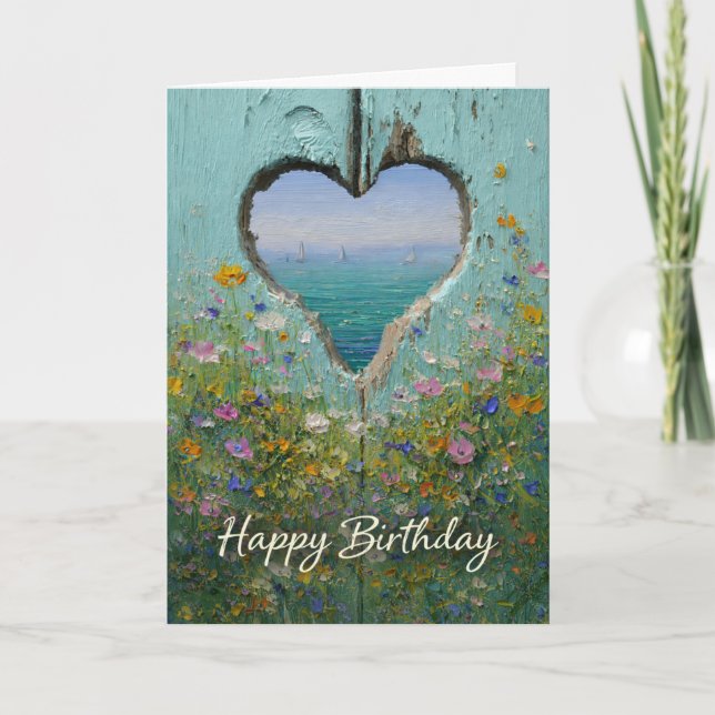 Carte Coastal Heart Wildflower Happy Birthday Greeting  (Devant)