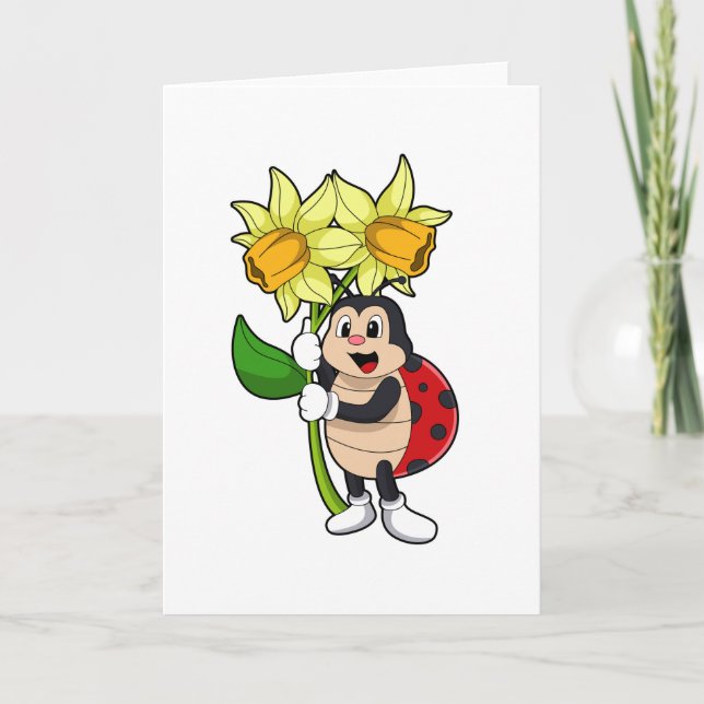 Carte Coccinelle avec fleur narcisse (Devant)