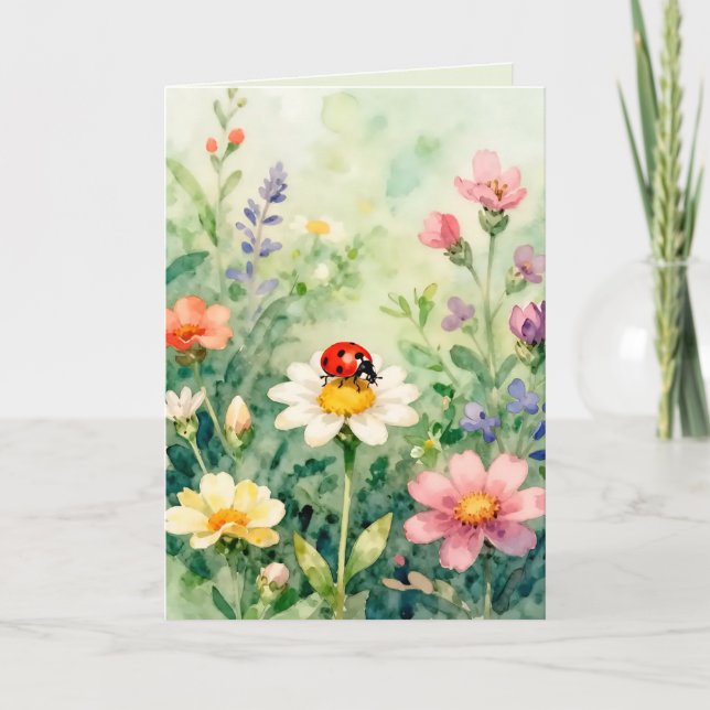 Carte Coccinelle dans un jardin de fleurs (Devant)
