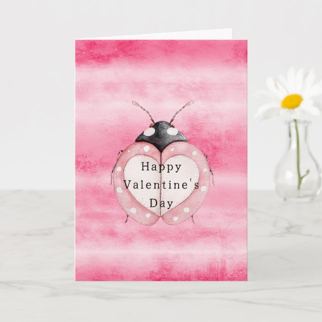 Carte Coccinelle rose cœur Saint-Valentin (Petite plante)