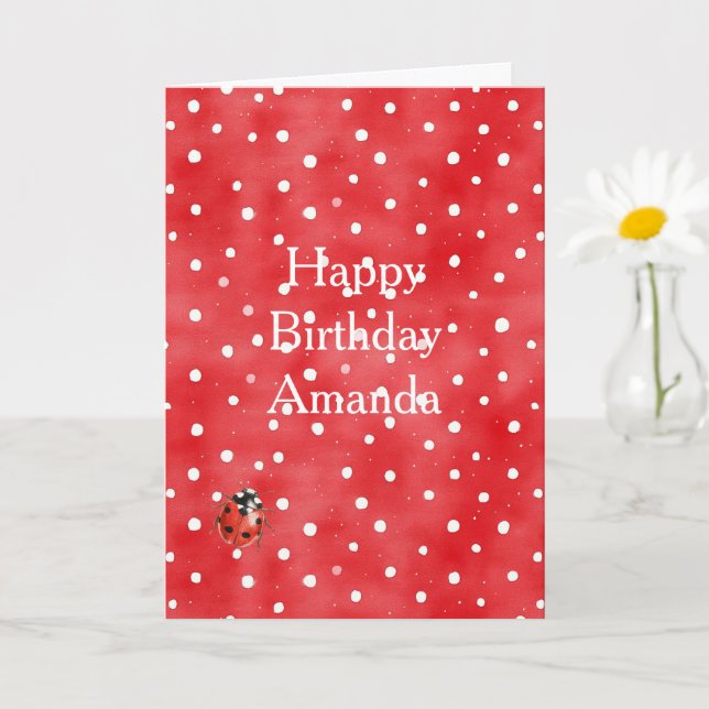 Carte Coccinelle Rouge Points Blancs Anniversaire (Petite plante)