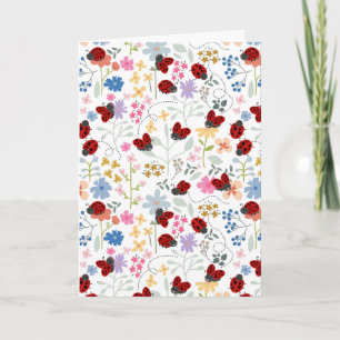 Carte Coccinelles Mignonnes Fleurs Sauvages Floral Fanta