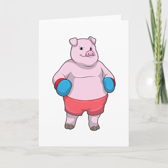 Carte Cochon à la boxe avec des gants de boxe (Devant)