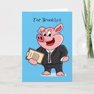 Carte Cochon amusant en costume d'affaires dessin animé