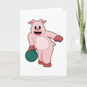 Carte Cochon au bowling avec boule de bowling