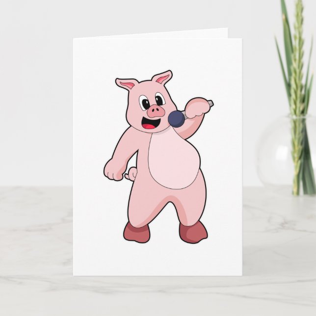 Carte Cochon au chant avec microphone (Devant)