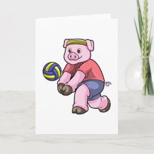Carte Cochon au sport avec le volley-ball
