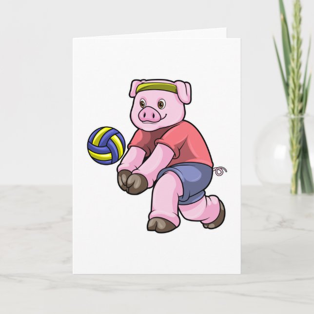 Carte Cochon au sport avec volley-ball (Devant)