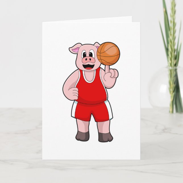 Carte Cochon au sport de basket-ball (Devant)