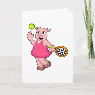 Carte Cochon au tennis avec une raquette de tennis