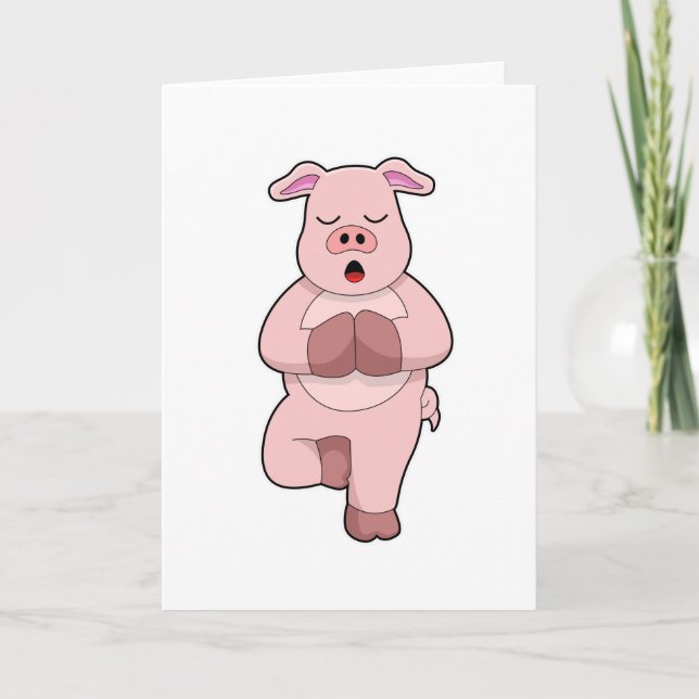 Carte Cochon au Yoga sur une jambe (Devant)