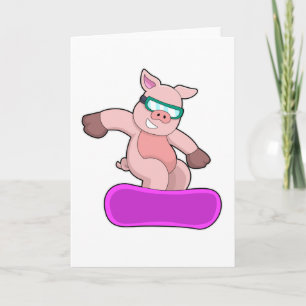 Carte Cochon aux lunettes de sport et de ski de Snowboar