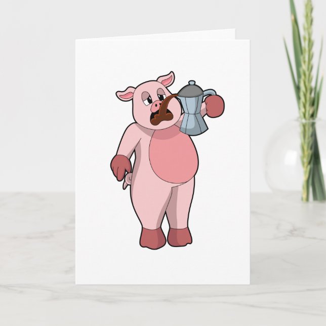 Carte Cochon avec cafetière (Devant)