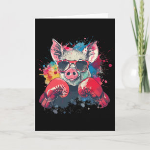 Carte Cochon Boxeur Avec Gants De Boxe Kickboxing Drôle