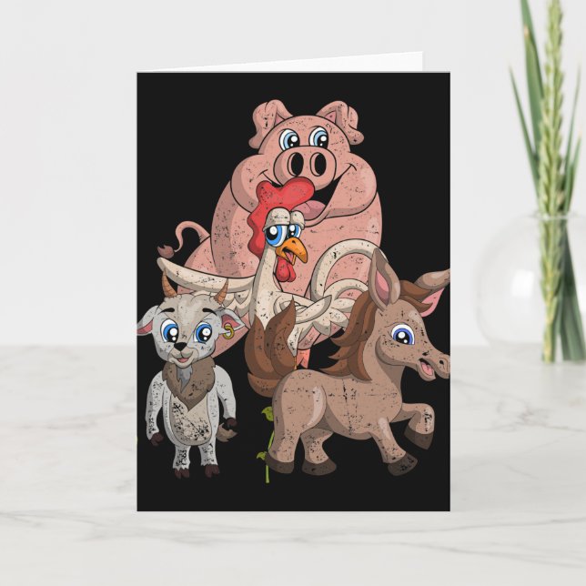 Carte Cochon Chèvre Poule Équipe De Ferme De Cheval Cade (Devant)