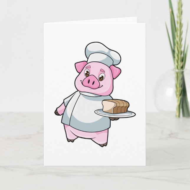 Carte Cochon comme chef avec Plateau et Cake (Devant)