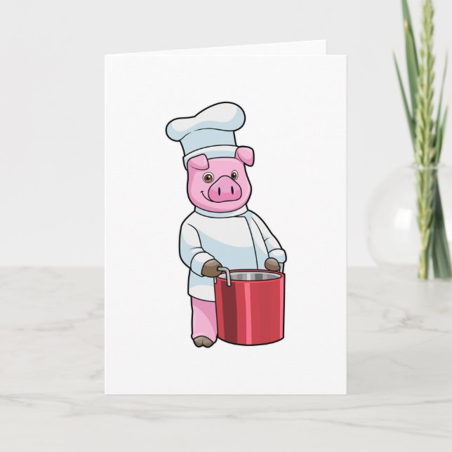 Carte Cochon comme cuisinier avec marmite (Devant)