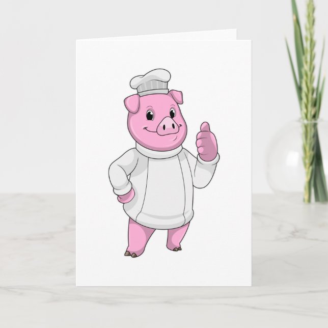 Carte Cochon cuisinier avec casquette de chef (Devant)