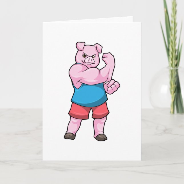 Carte Cochon culturiste avec gros bras supérieur (Devant)