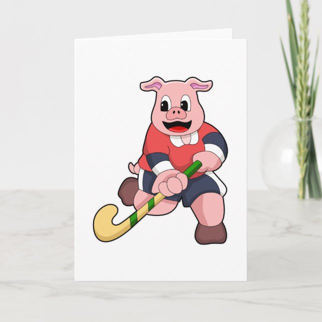 Carte Cochon de hockey avec chauve-souris de hockey (Devant)