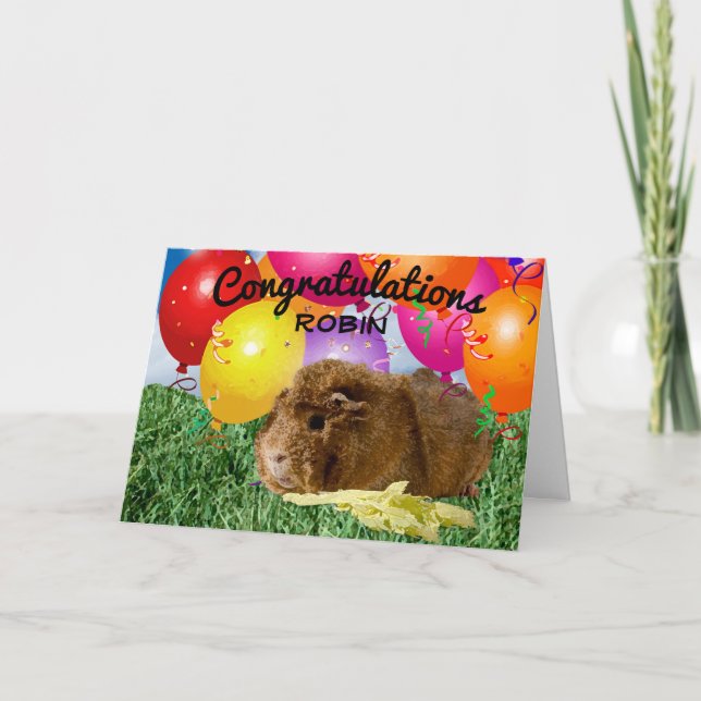 Carte Cochon d'Inde Adorable et Ballons | Félicitations (Devant)