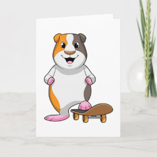 Carte Cochon d'Inde en skateur avec planche à roulettes