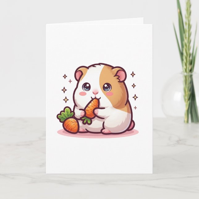 Carte Cochon d'Inde Kawaii Mangeant des Carottes – Amate (Devant)