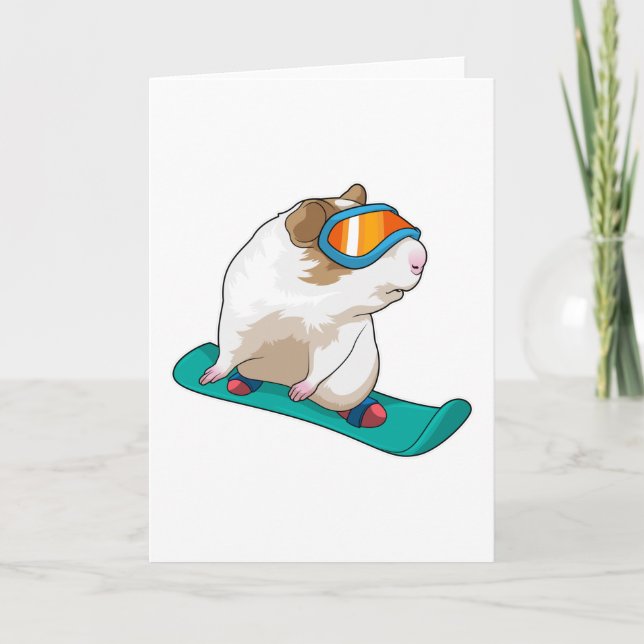 Carte Cochon d'Inde Snowboardeur Planche à neige (Devant)