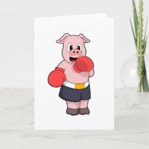 Carte Cochon en boxeur sur un ring