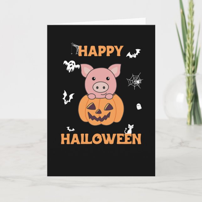 Carte Cochon En Citrouille Cochons Doux Joyeux Halloween (Devant)