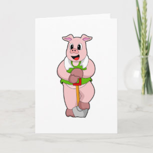 Carte Cochon en fermier avec pelle