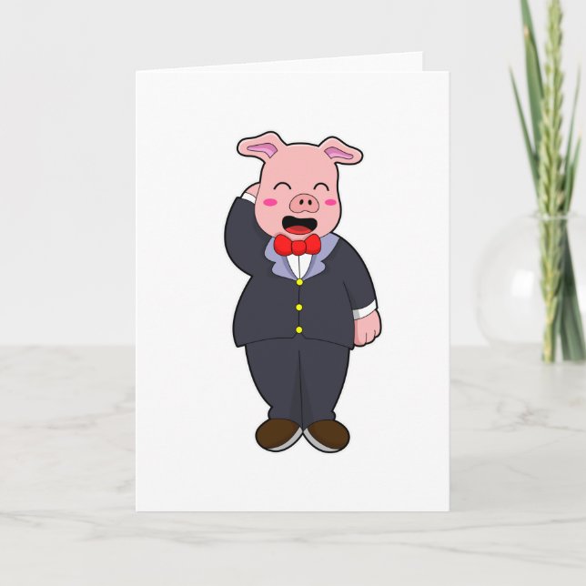Carte Cochon en forme de chambre avec costume et Cravate (Devant)