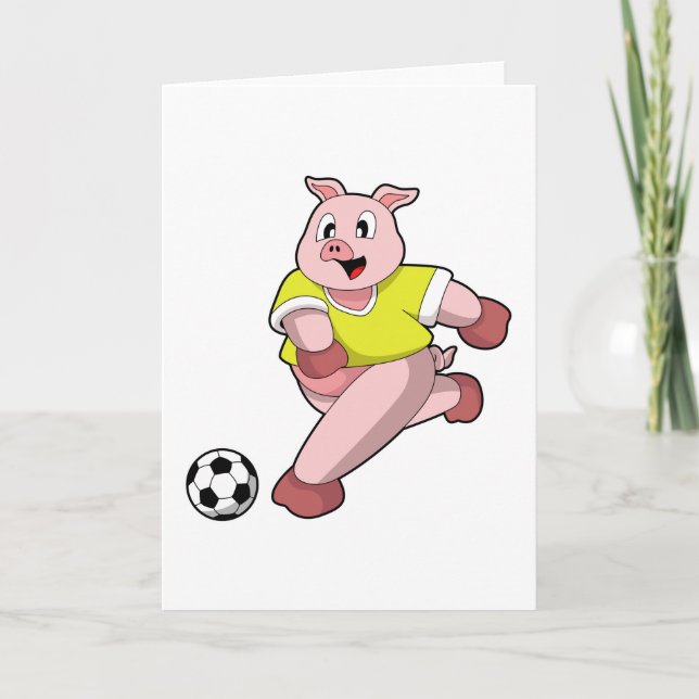 Carte Cochon en joueur de football avec ballon (Devant)