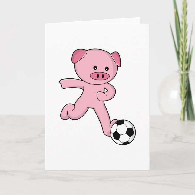 Carte Cochon en joueur de football avec ballon de footba (Devant)