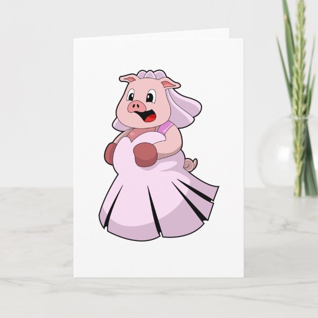 Carte Cochon en mariée avec robe Mariage.PNG (Devant)