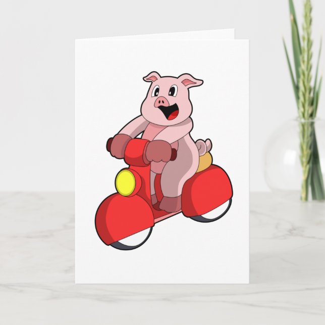 Carte Cochon en motard avec scooter (Devant)