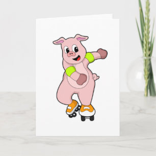 Carte Cochon en patineur avec des rollers en ligne